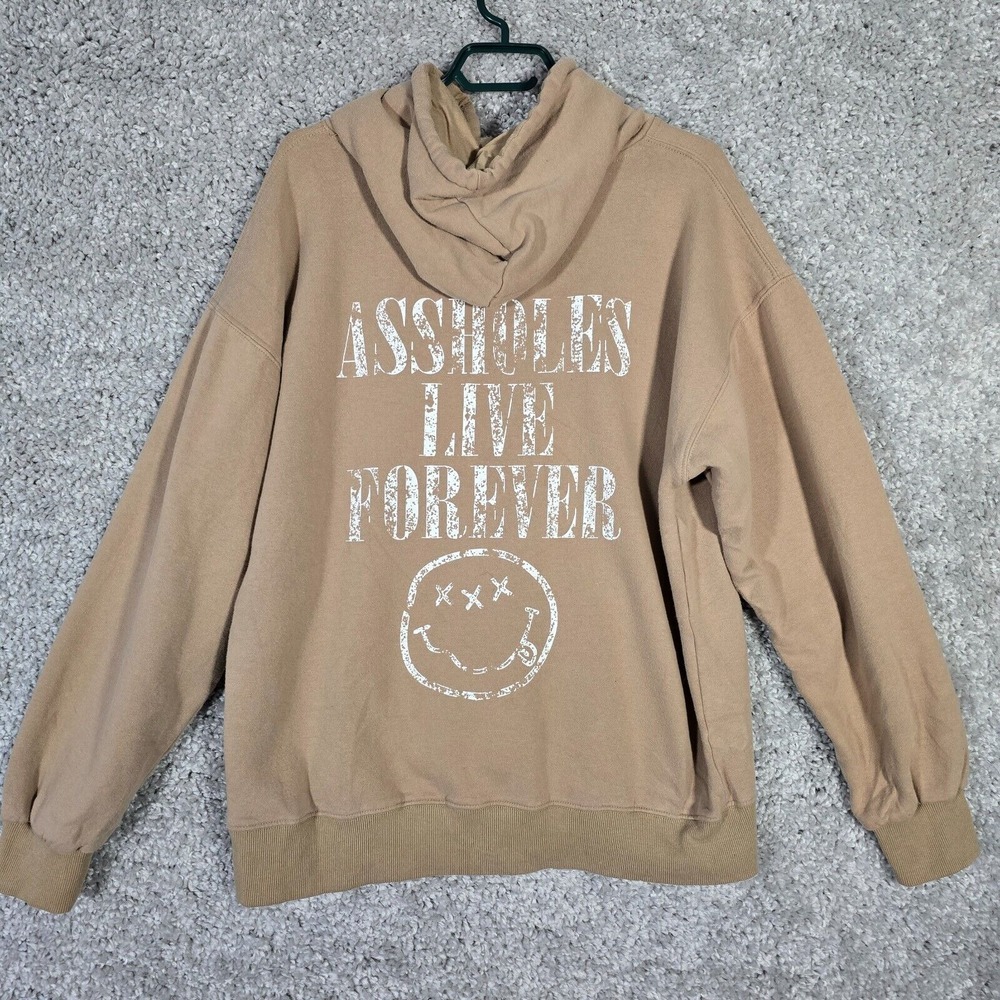 Assholes Live Forever Mens Hoodie Large Brown Pullover Graphic Streetwear ALF‎